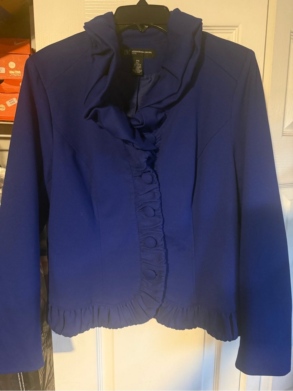INC International Concepts Royal Blue Ruffle-Front Blazer